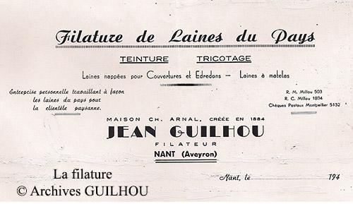 Filature de laines du pays à Nant de 1884 à 1967, Jean Guilhou.