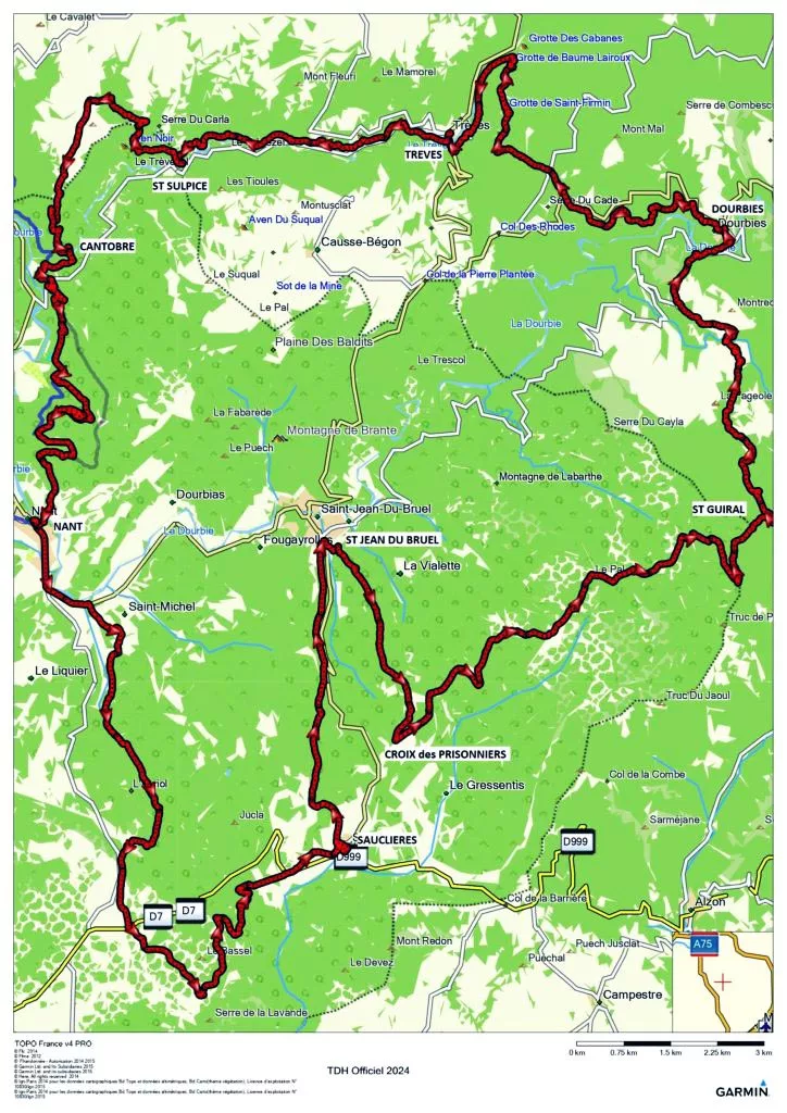 Plan de la course de trail des Hospitaliers à Nant