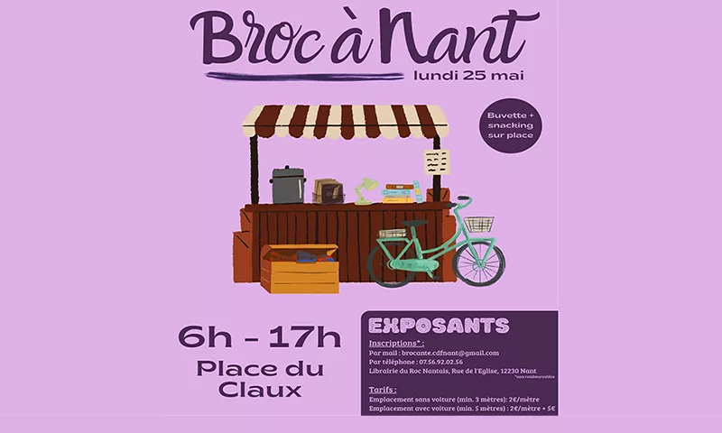 Brocante à Nant le 25 mai 2026 à partir de 6h00