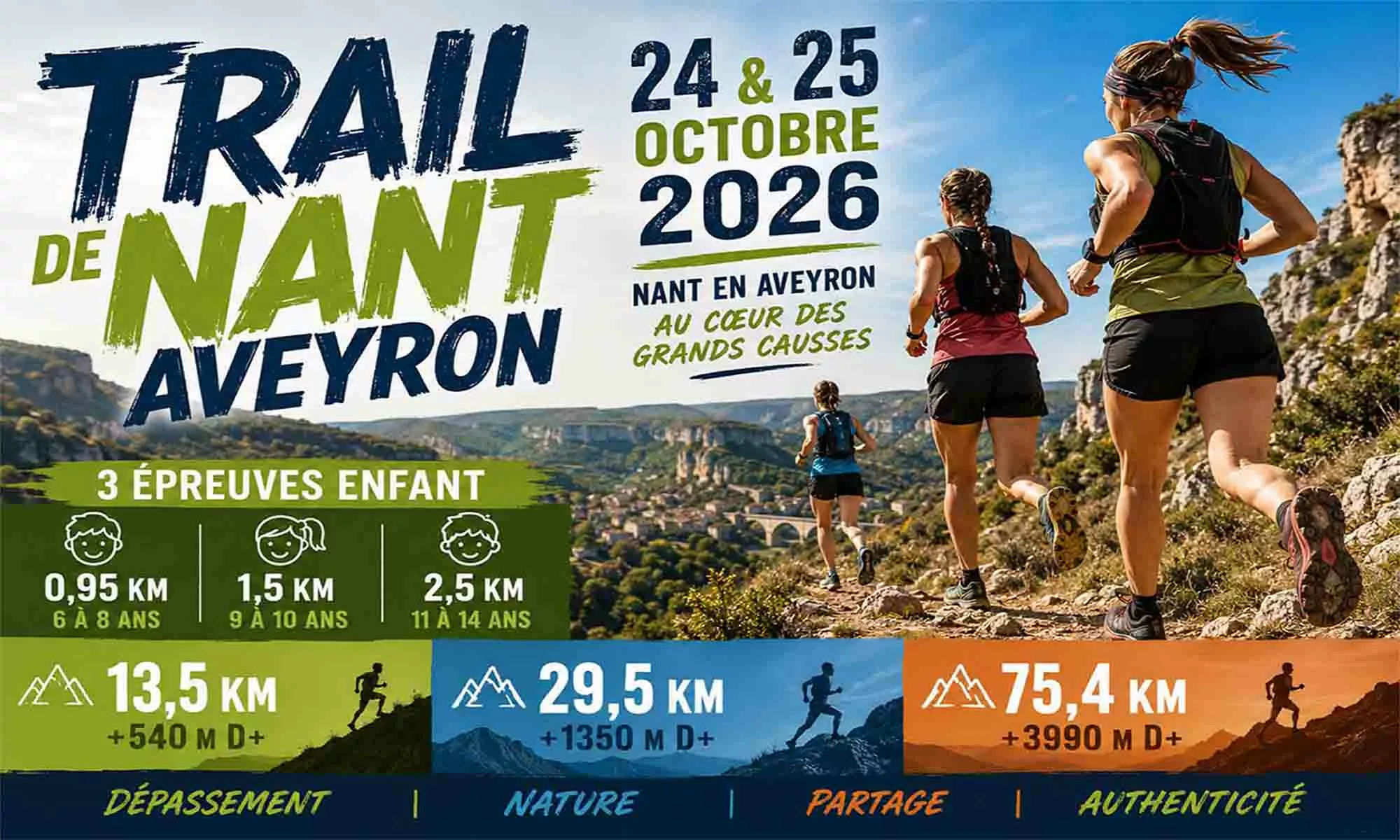 Trail des Hospitaliers à nant les 24 et 25 octobre 2026 avec trois courses pour les enfants et trois courses pour les adultes